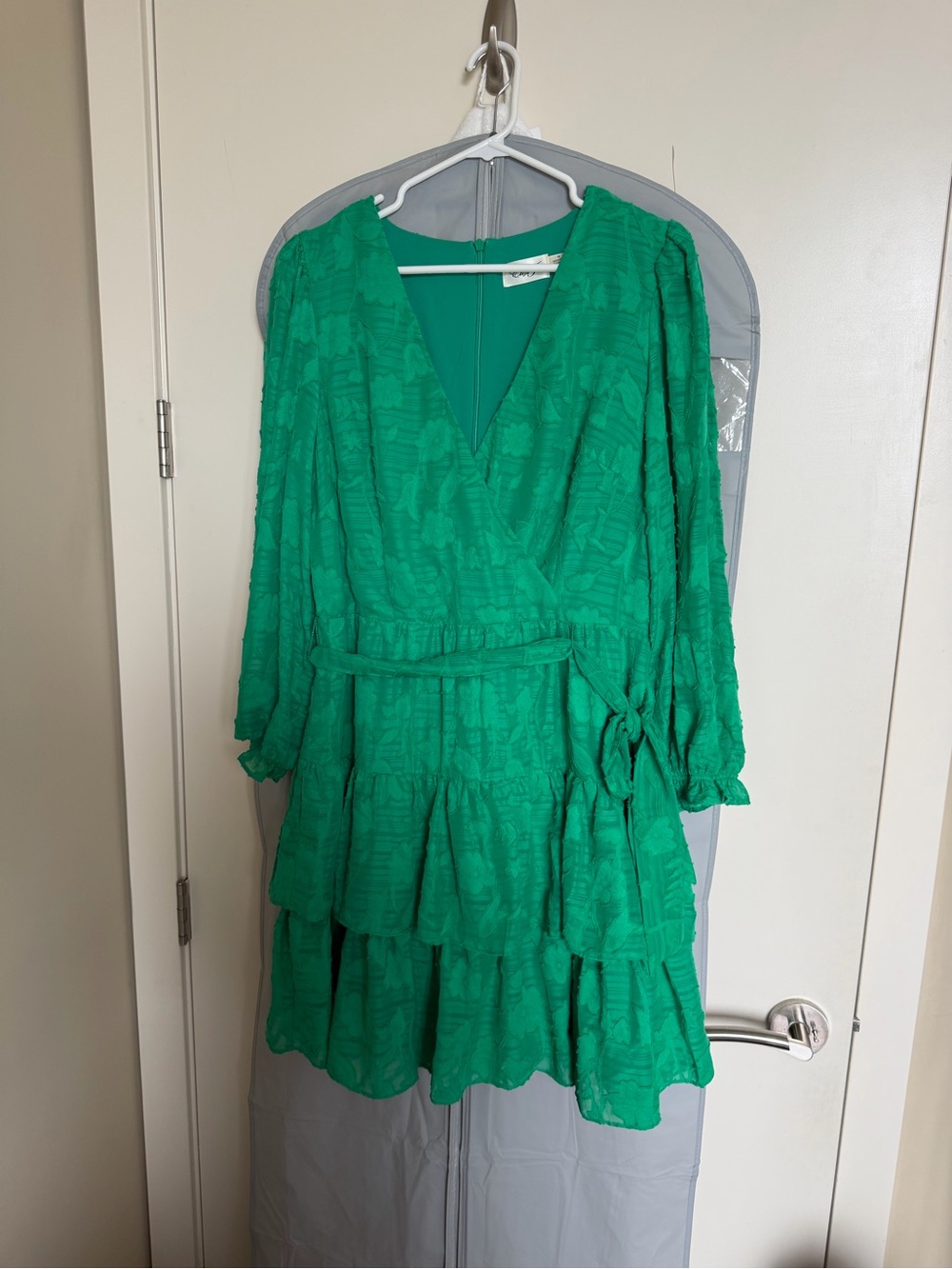 Eliza J Emerald Green Tiered Wrap Dress with Long Sleeves